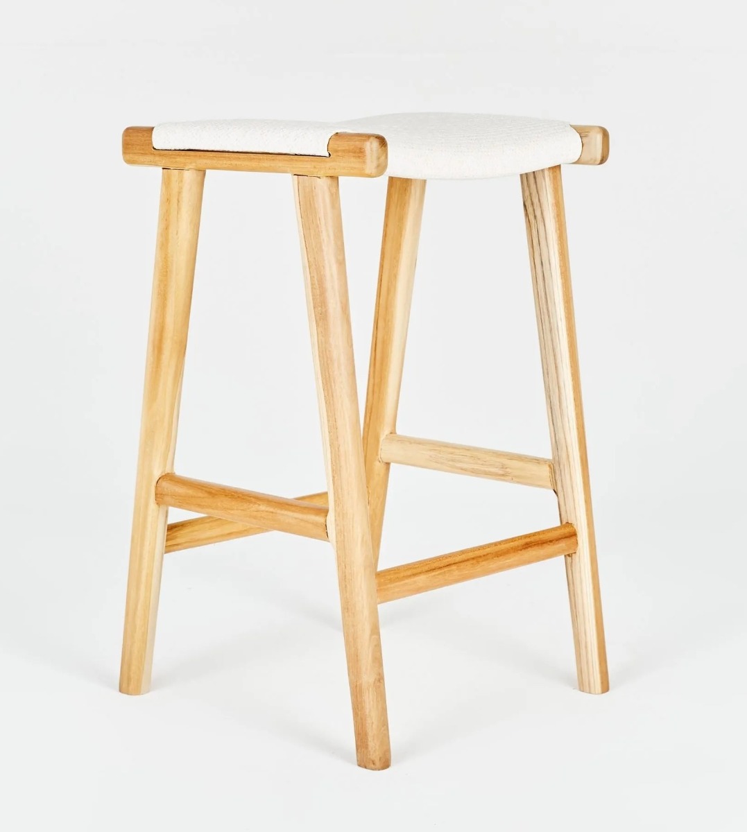"Santa Monica" Modern Coastal Hamptons Style Timber Barstool, Teak with Whitewashed Rattan Seat (RRP $549) - Image 3