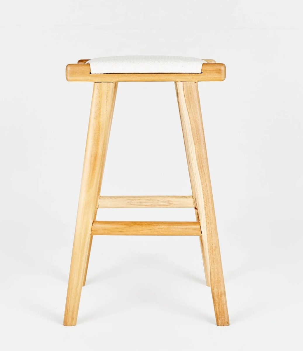 "Santa Monica" Modern Coastal Hamptons Style Timber Barstool, Teak with Whitewashed Rattan Seat (RRP $549) - Image 5