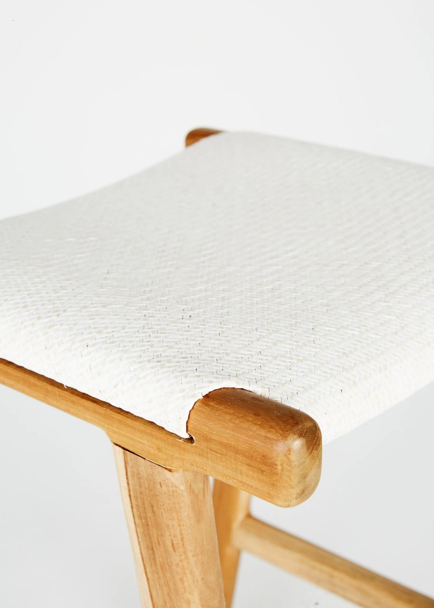 "Santa Monica" Modern Coastal Hamptons Style Timber Barstool, Teak with Whitewashed Rattan Seat (RRP $549) - Image 4