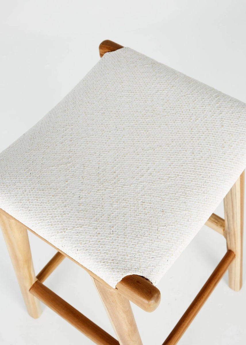 "Santa Monica" Modern Coastal Hamptons Style Timber Barstool, Teak with Whitewashed Rattan Seat (RRP $549) - Image 2