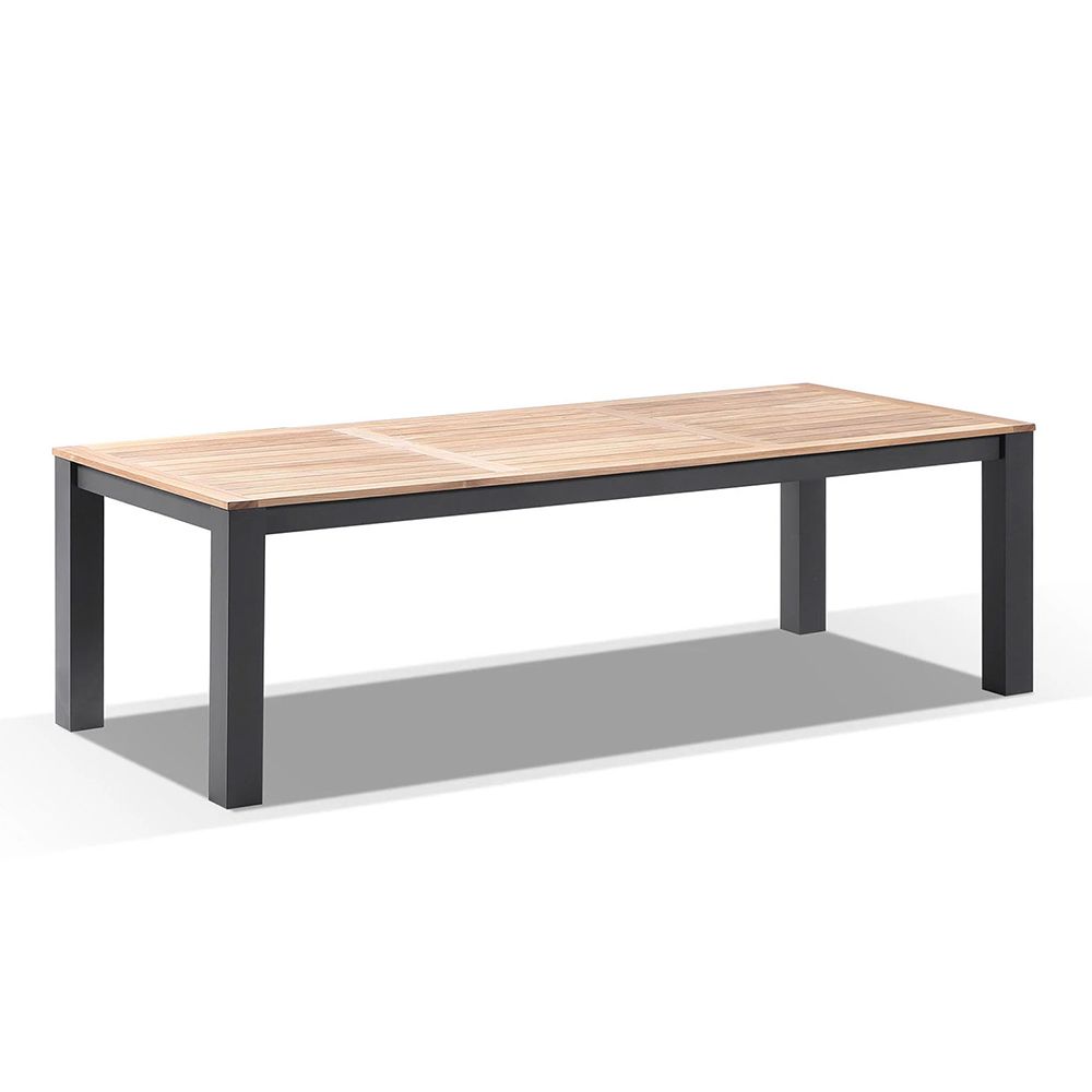 "Newport" Hamptons Style Outdoor Charcoal Aluminium Teak Top Dining Table, 250x100cm - Image 2