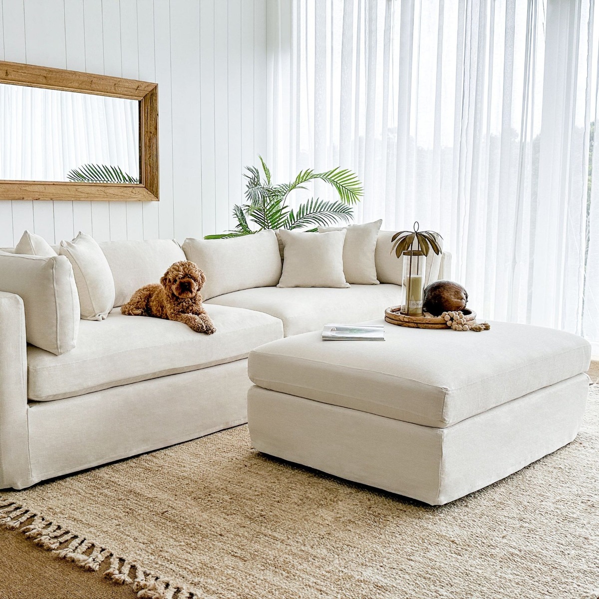 Marbella Ottoman Ivory, W 125 D 91 H 45cm (RRP $1429) - Image 3