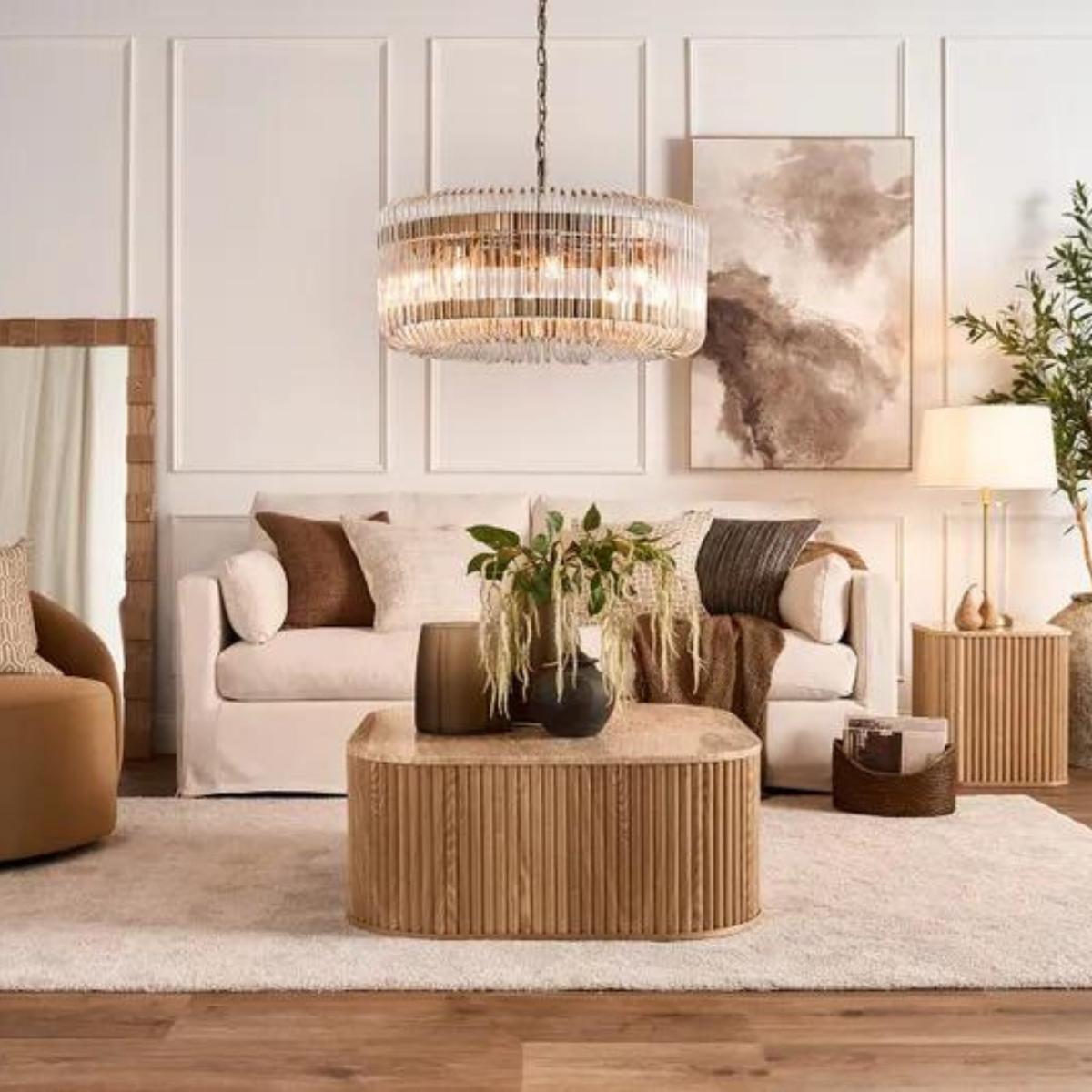 Travertine Oak Side Table Natural, W 45cm x D 45cm x H 50cm (RRP $595) - Image 2