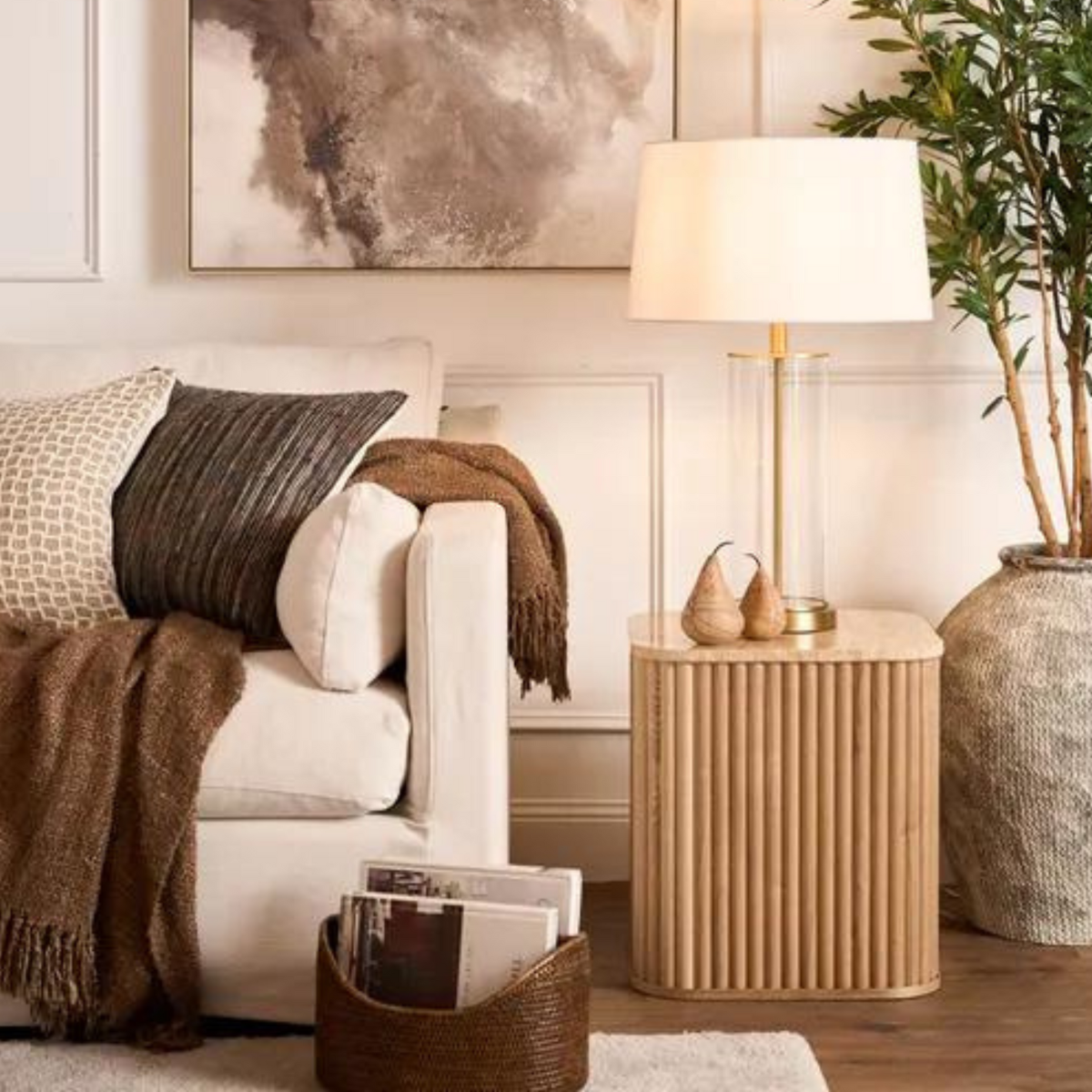 Travertine Oak Side Table Natural, W 45cm x D 45cm x H 50cm (RRP $595) - Image 5