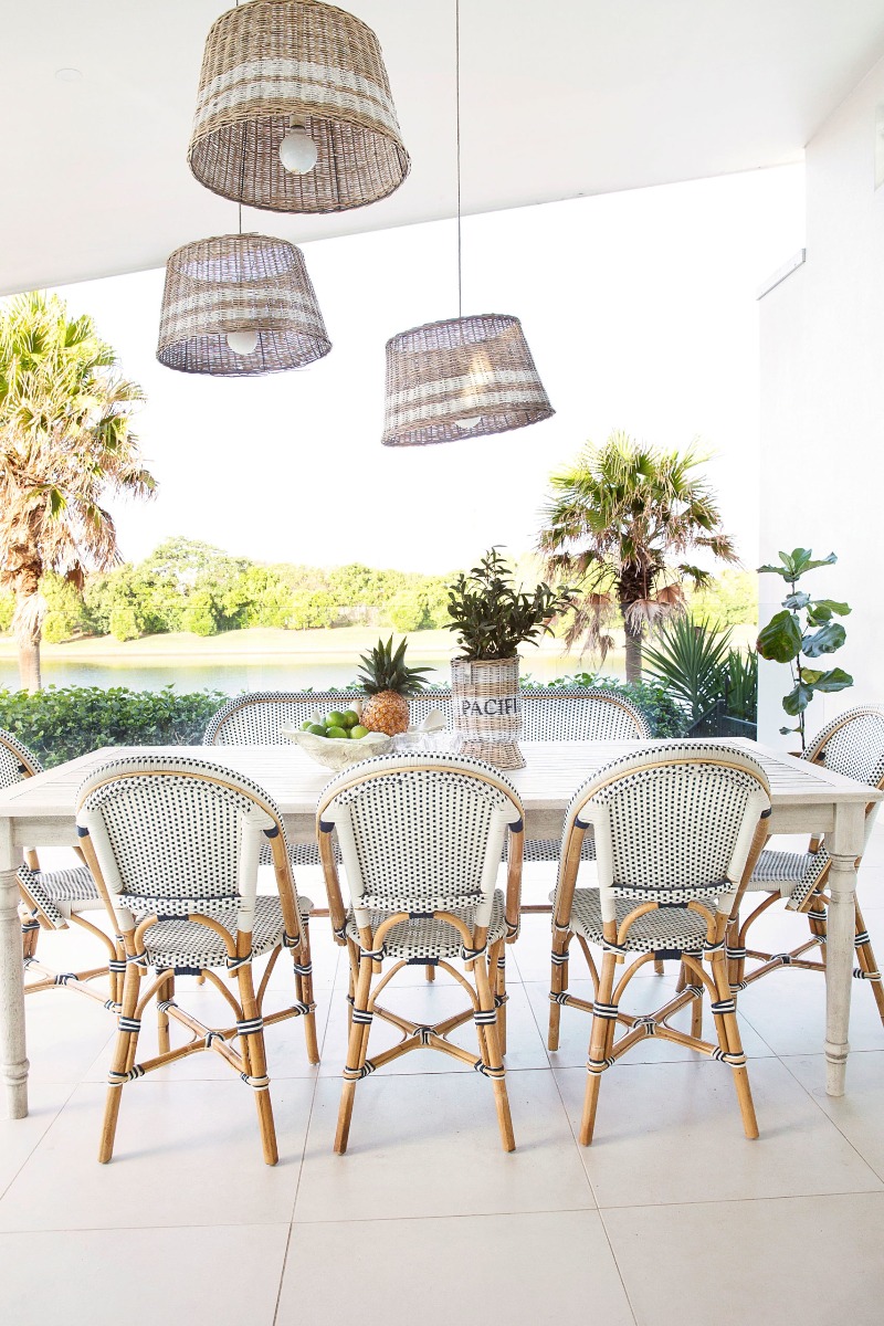 "Parisienne" Hamptons Style Bistro Cafe Dining Chair Rattan & Synthetic Wicker, Navy & White (RRP $449) - Image 6