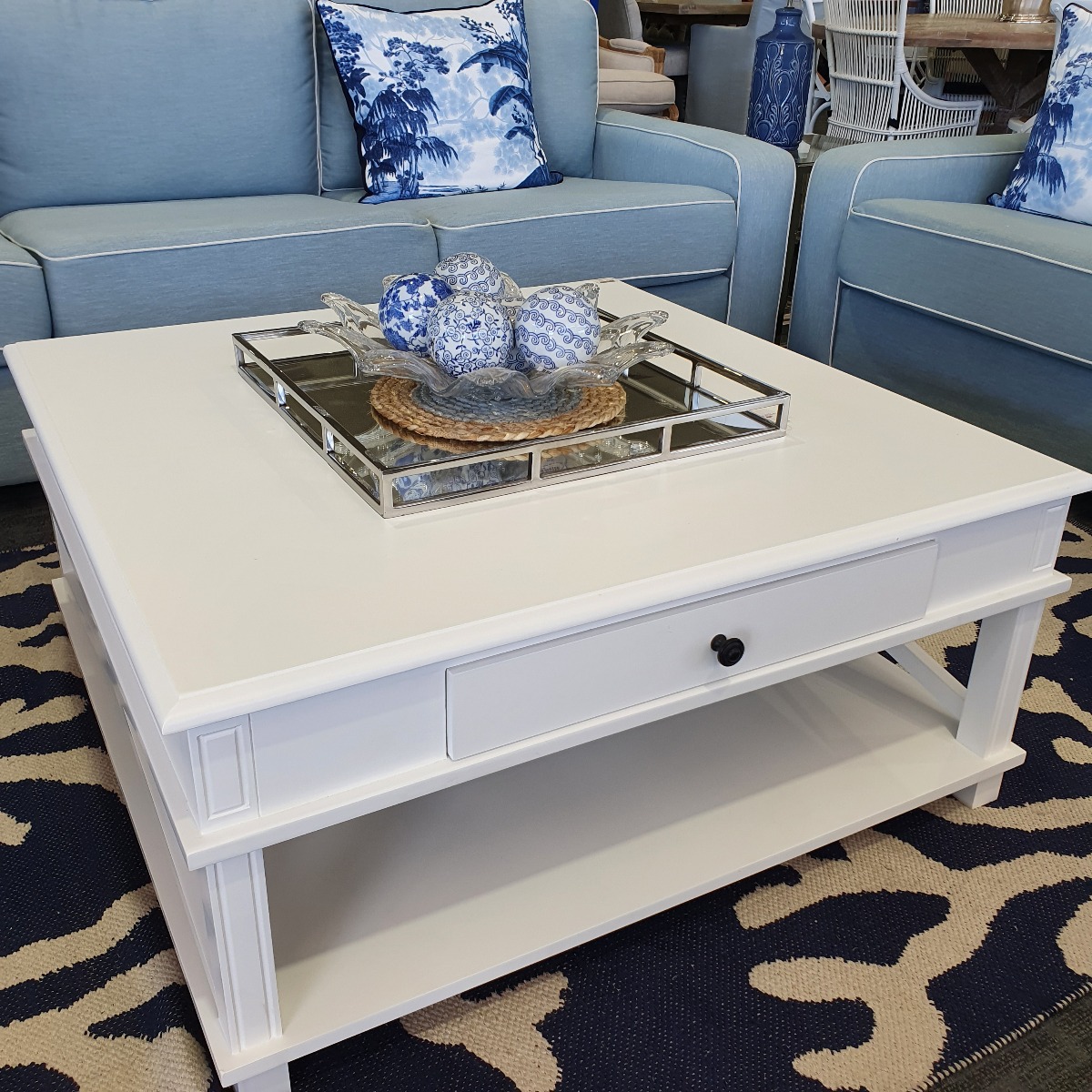 CLEARANCE SALE "Whitsunday" Hampton Style Timber Coffee Table White, 100cm x 100cm (RRP $899) - Image 2