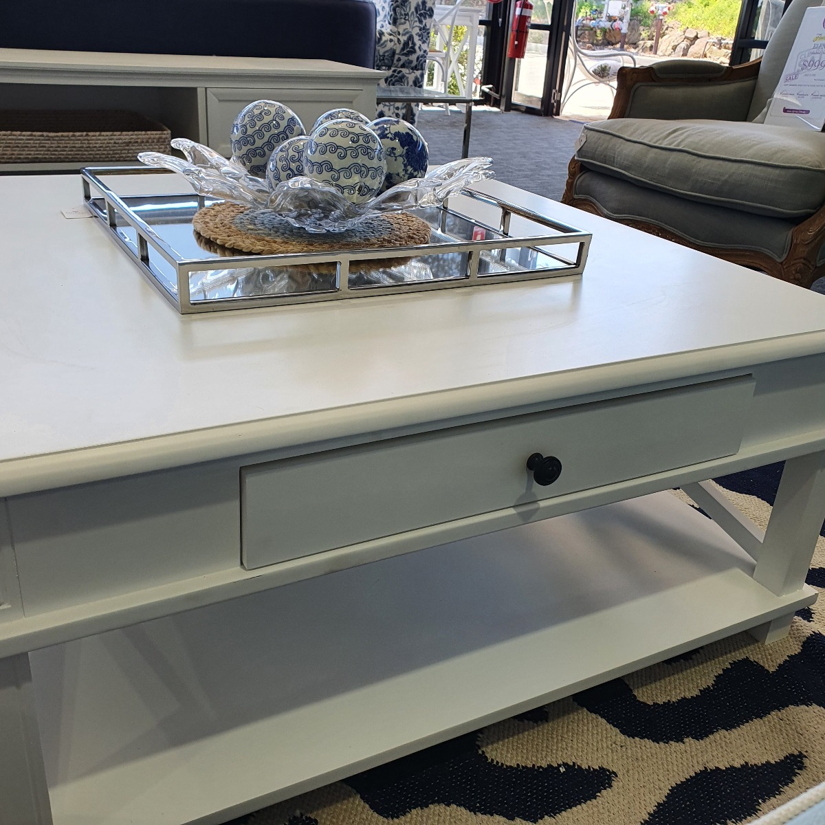 CLEARANCE SALE "Whitsunday" Hampton Style Timber Coffee Table White, 100cm x 100cm (RRP $899) - Image 4