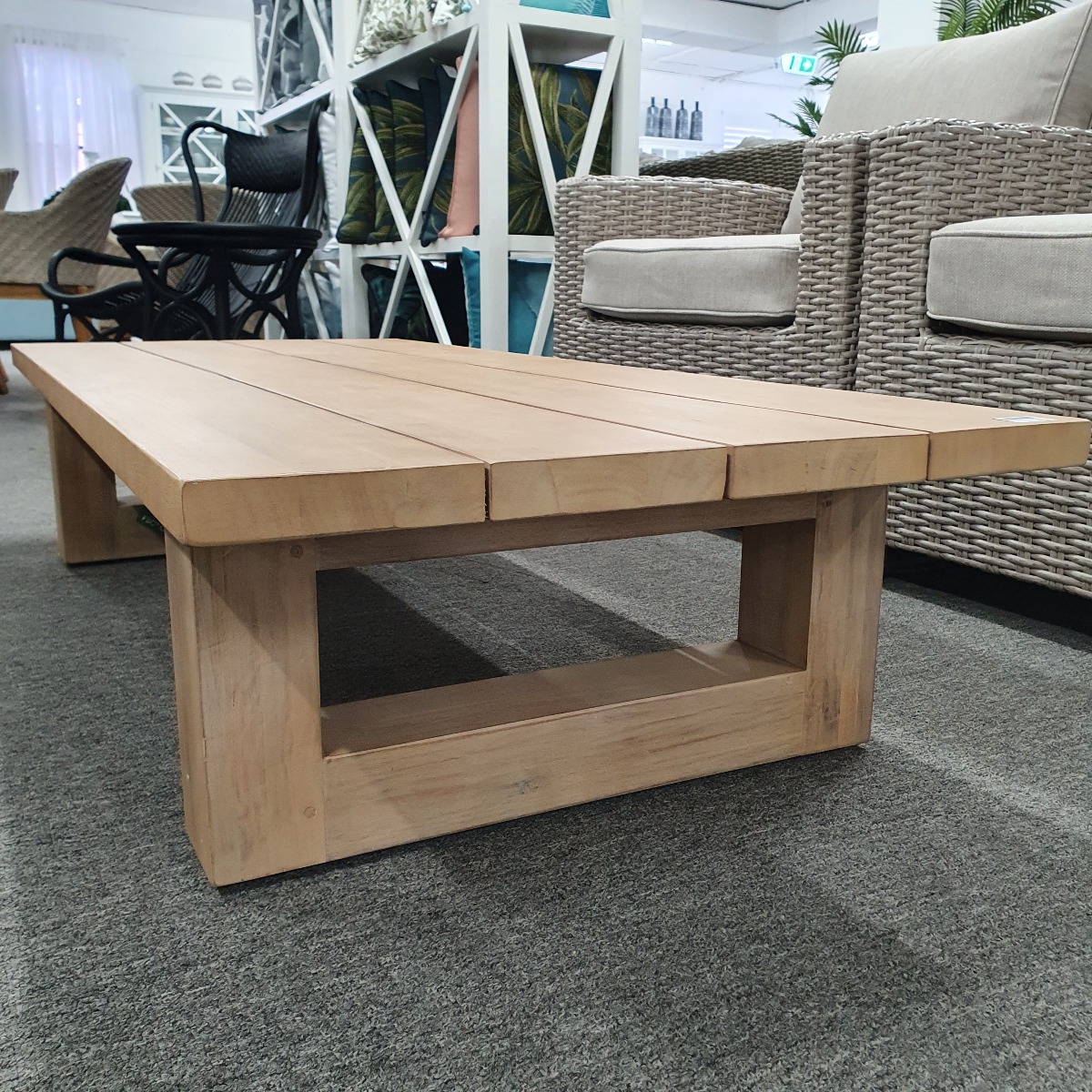 FLOORSTOCK SALE "Primavera" Solid Hardwood Timber Coffee Table Light Teak, Suitable for Indoors or Outdoors, 220cm x 65cm x 32cmH (RRP $1499) - Image 3