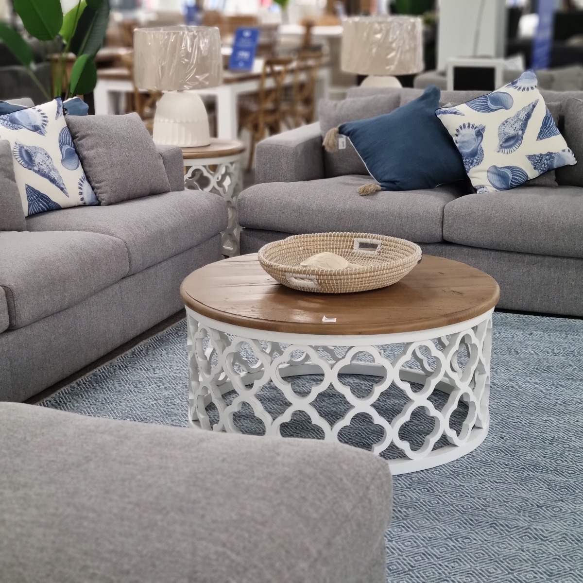 "Riviera" Hamptons Style Round Coffee Table Two Tone, 100cm x 100cm x 46cmH - Image 3