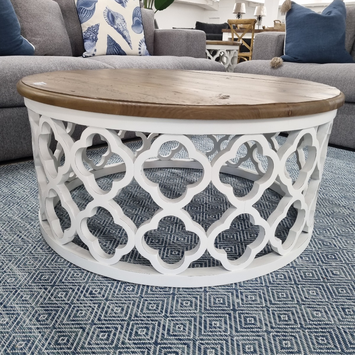 "Riviera" Hamptons Style Round Coffee Table Two Tone, 100cm x 100cm x 46cmH - Image 4