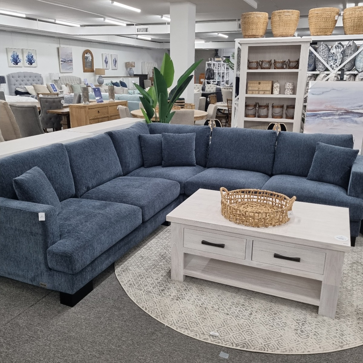 CLEARANCE SALE "Hamilton" Luxury Foam Fabric Modular Corner Lounge, Sky Blue - LAST ONE BRAND NEW IN BOX!! (RRP $2999) - Image 3