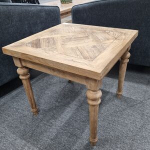 "Marrakesh" Hardwood Parquetry Lamp Table with turned legs Recycled Elm, 55cm x 55cm x 50cm
