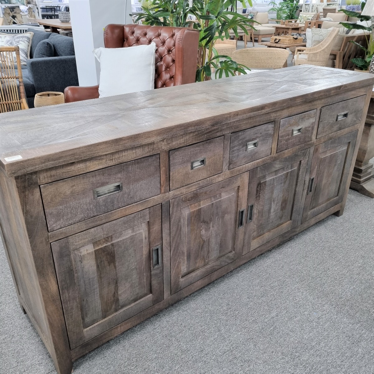 CLEARANCE SALE "Tuscany" Hampton Style Timber Sideboard Buffet Parquetry Dark Grey, 200cmL x 50cmD x 90cmH (RRP $2999) - Image 6