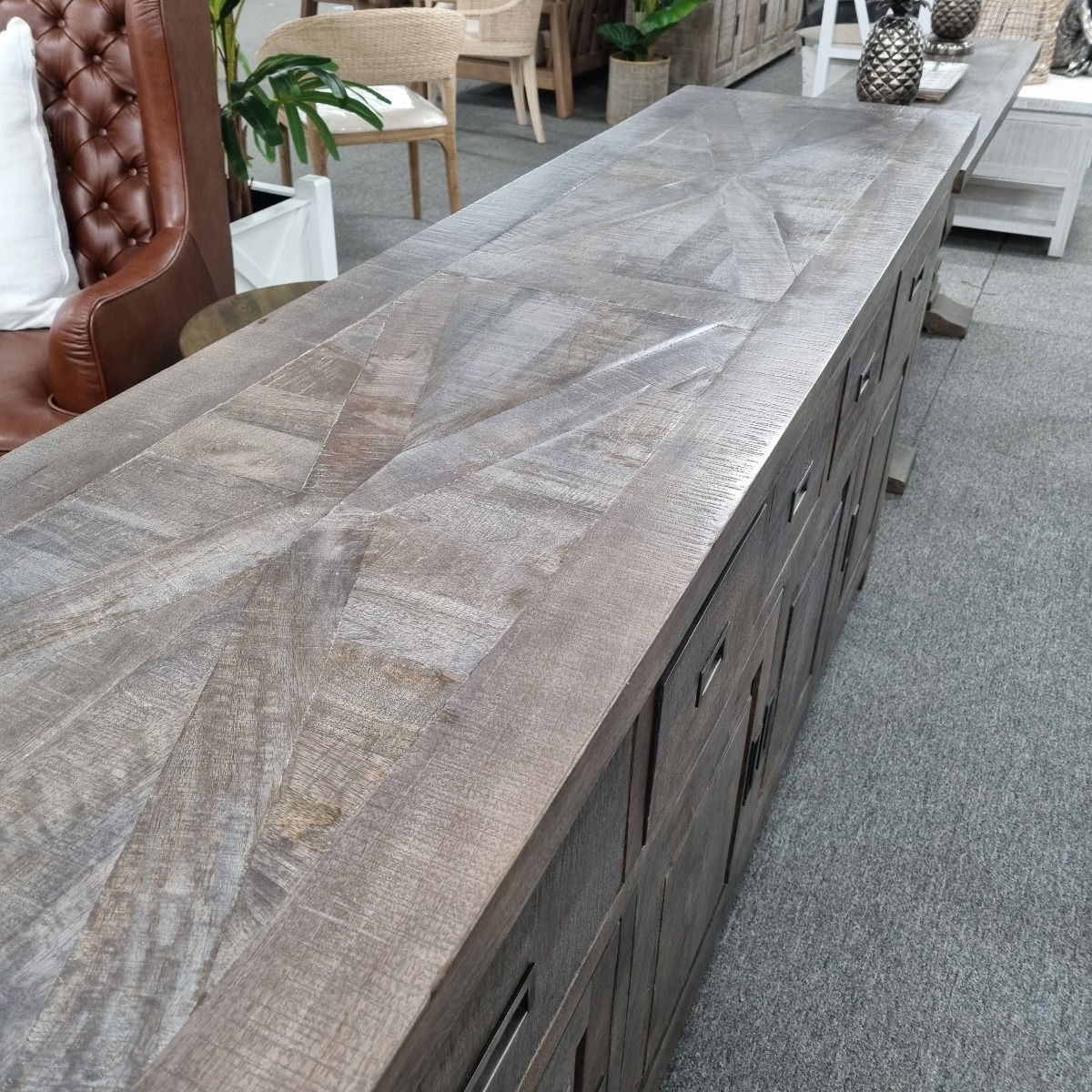 CLEARANCE SALE "Tuscany" Hampton Style Timber Sideboard Buffet Parquetry Dark Grey, 200cmL x 50cmD x 90cmH (RRP $2999) - Image 3