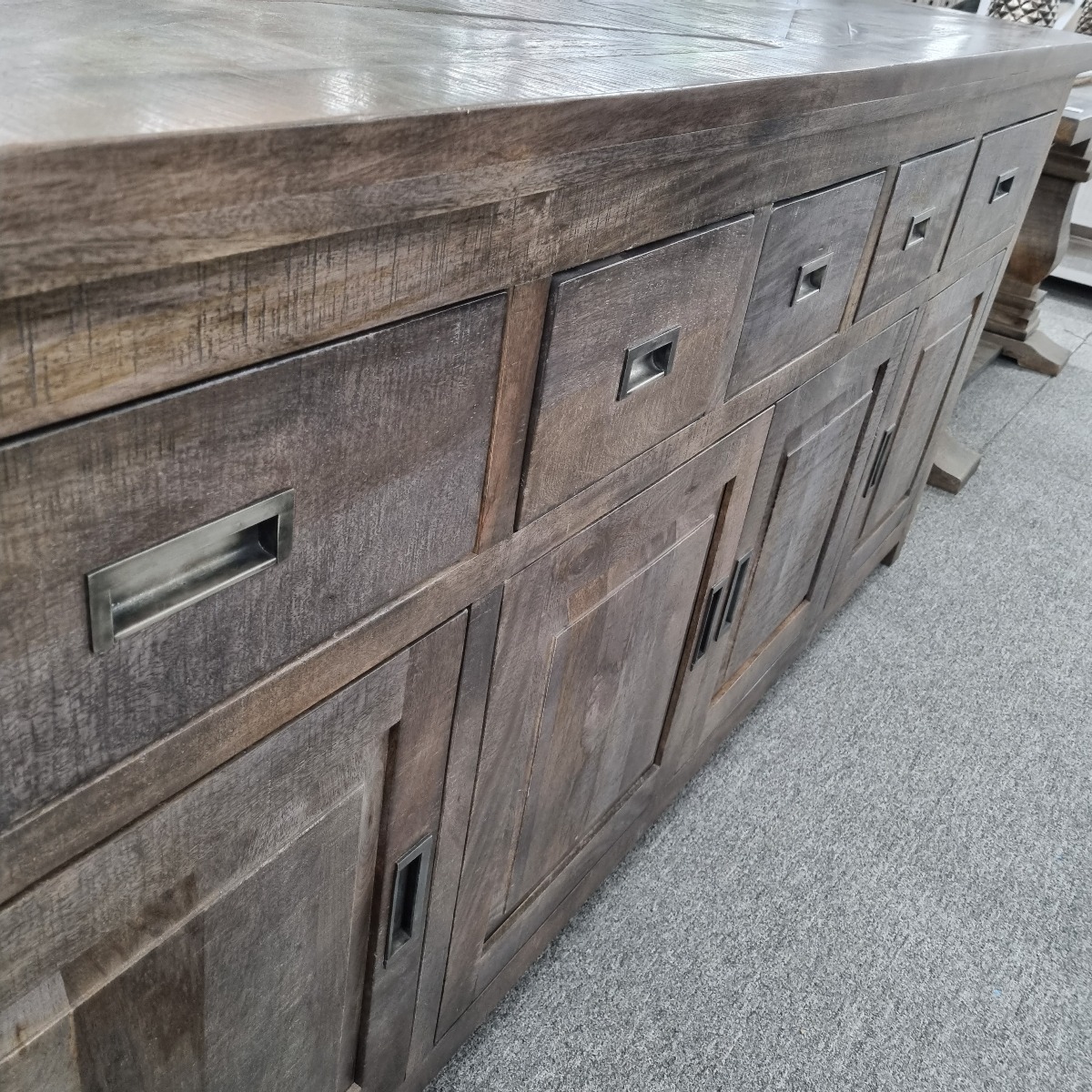 CLEARANCE SALE "Tuscany" Hampton Style Timber Sideboard Buffet Parquetry Dark Grey, 200cmL x 50cmD x 90cmH (RRP $2999) - Image 4