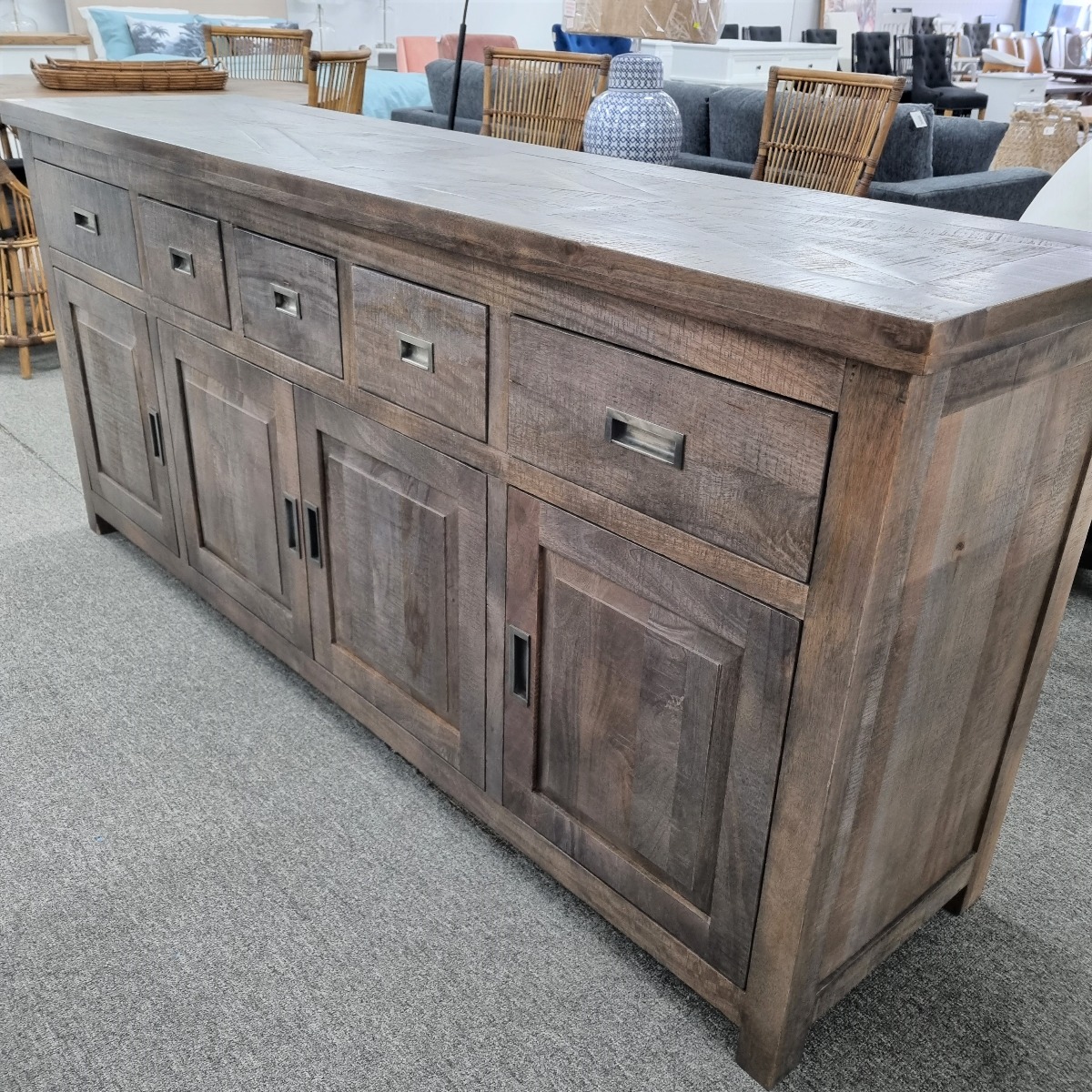 CLEARANCE SALE "Tuscany" Hampton Style Timber Sideboard Buffet Parquetry Dark Grey, 200cmL x 50cmD x 90cmH (RRP $2999) - Image 2