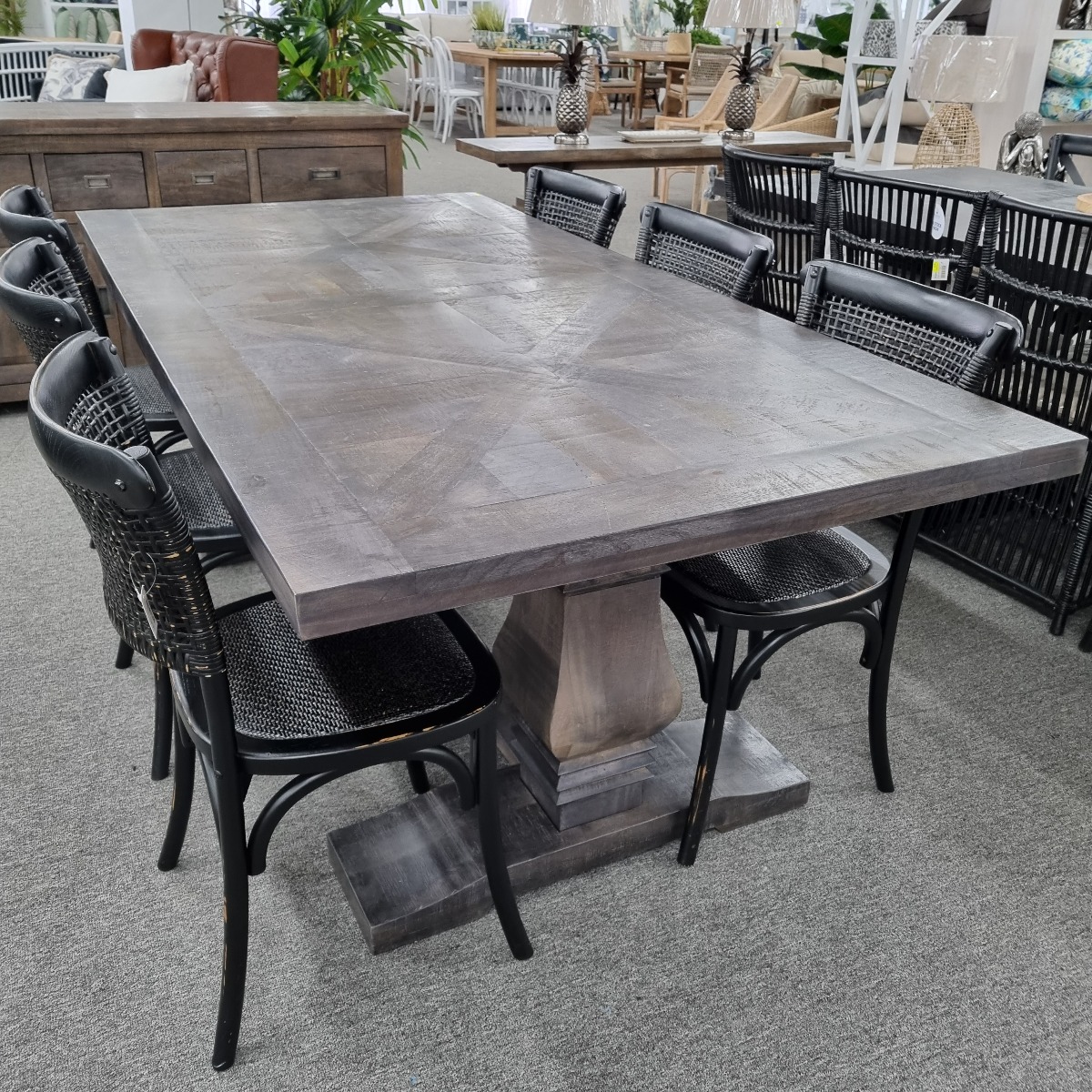 FLOORSTOCK SALE "Tuscany" Hampton Style Hardwood Timber Dining Table with Pedestal Base Grey, 210cm x 105cm (RRP $1999) - Image 5