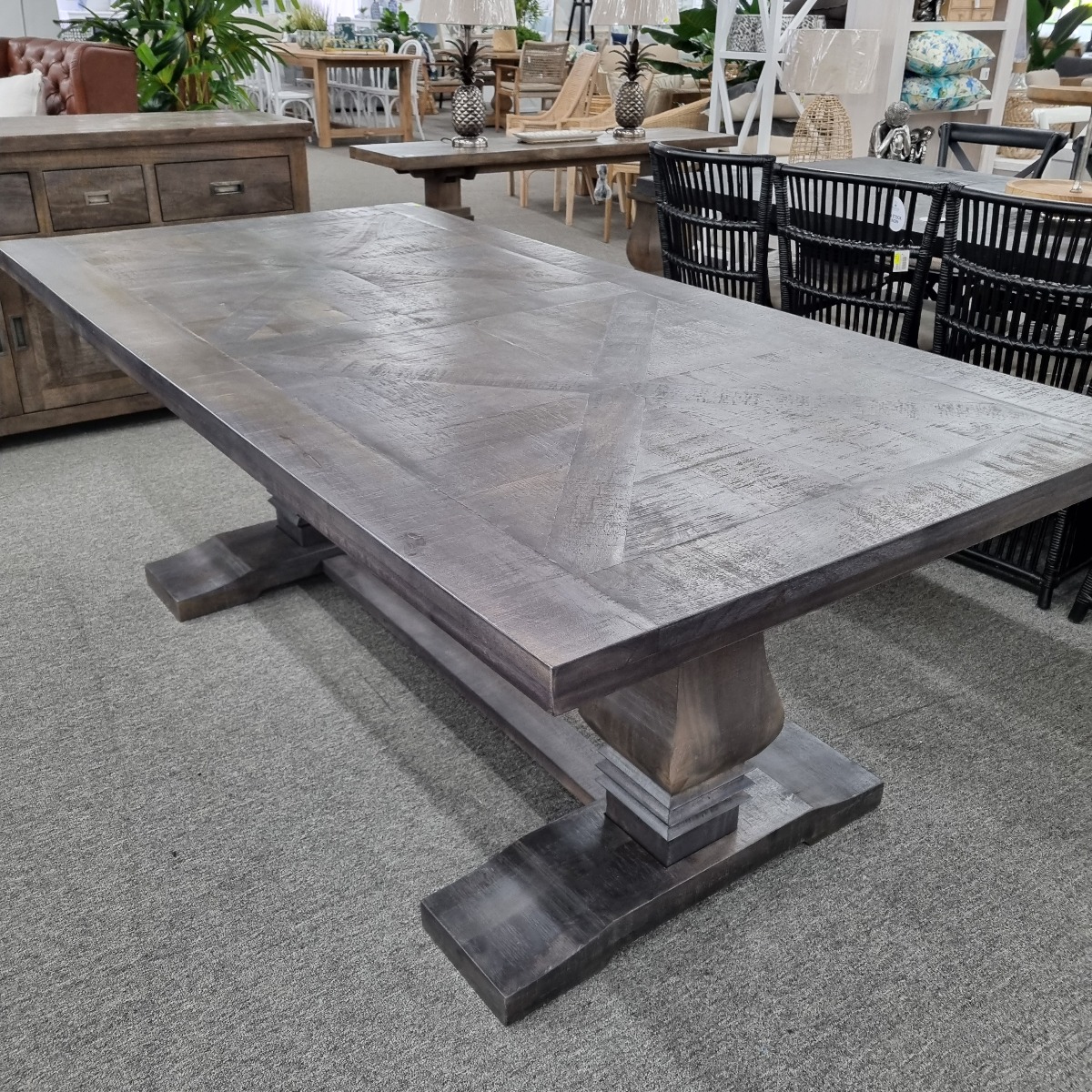 FLOORSTOCK SALE "Tuscany" Hampton Style Hardwood Timber Dining Table with Pedestal Base Grey, 210cm x 105cm (RRP $1999) - Image 6