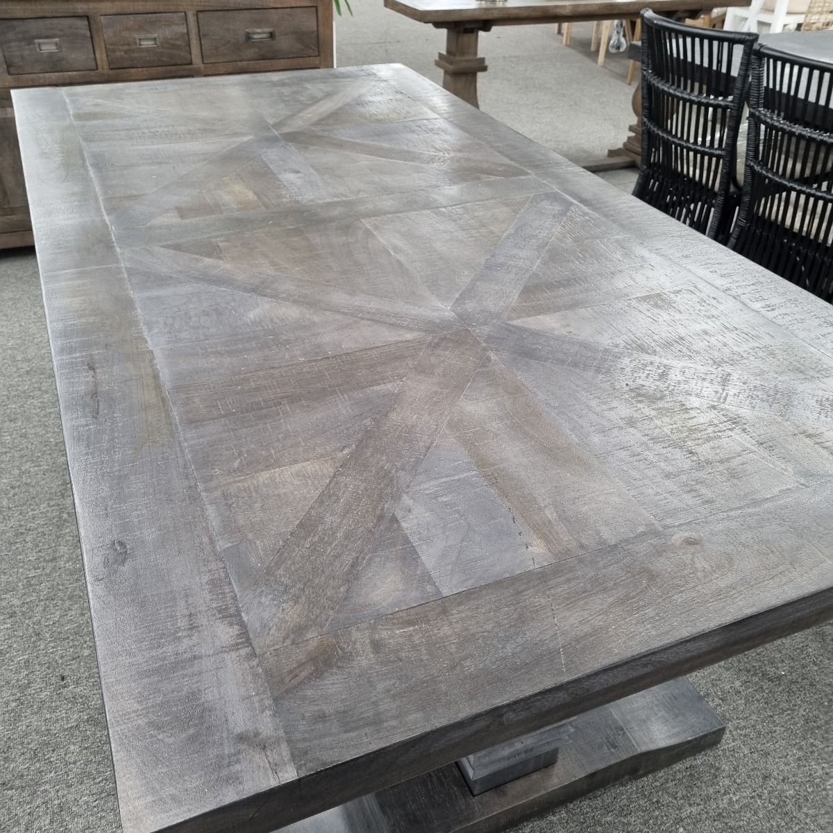 FLOORSTOCK SALE "Tuscany" Hampton Style Hardwood Timber Dining Table with Pedestal Base Grey, 210cm x 105cm (RRP $1999) - Image 2