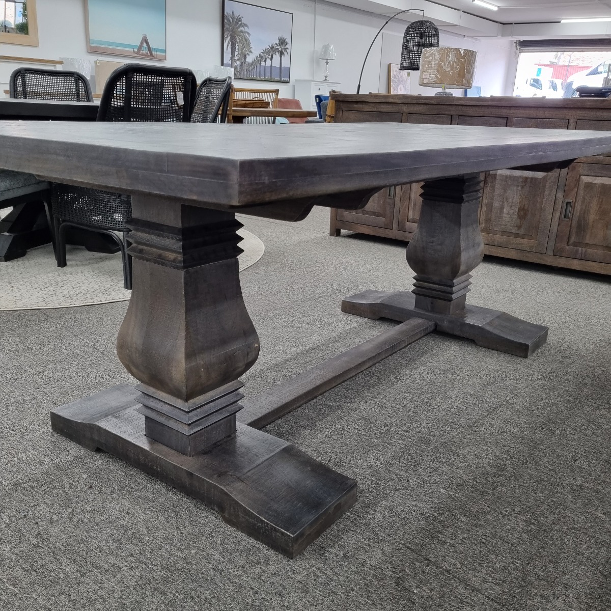 FLOORSTOCK SALE "Tuscany" Hampton Style Hardwood Timber Dining Table with Pedestal Base Grey, 210cm x 105cm (RRP $1999) - Image 3