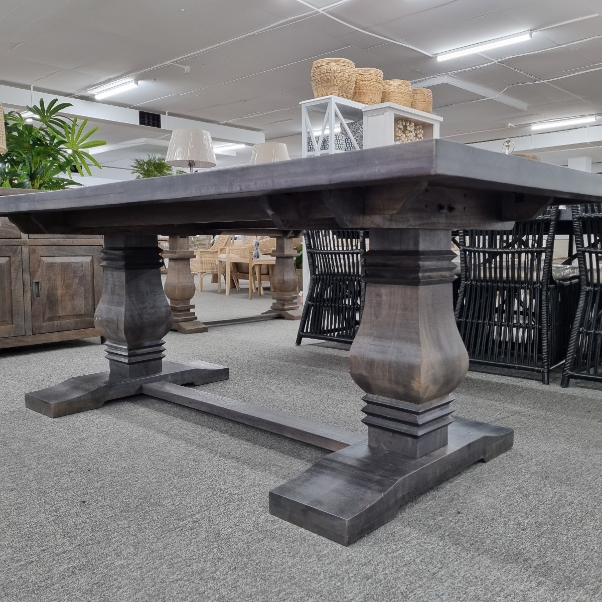 FLOORSTOCK SALE "Tuscany" Hampton Style Hardwood Timber Dining Table with Pedestal Base Grey, 210cm x 105cm (RRP $1999) - Image 4