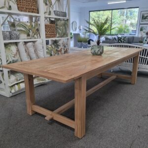 "Provincial" Recycled Elm Timber Dining Table with Stretcher Base, 290 x 100cm