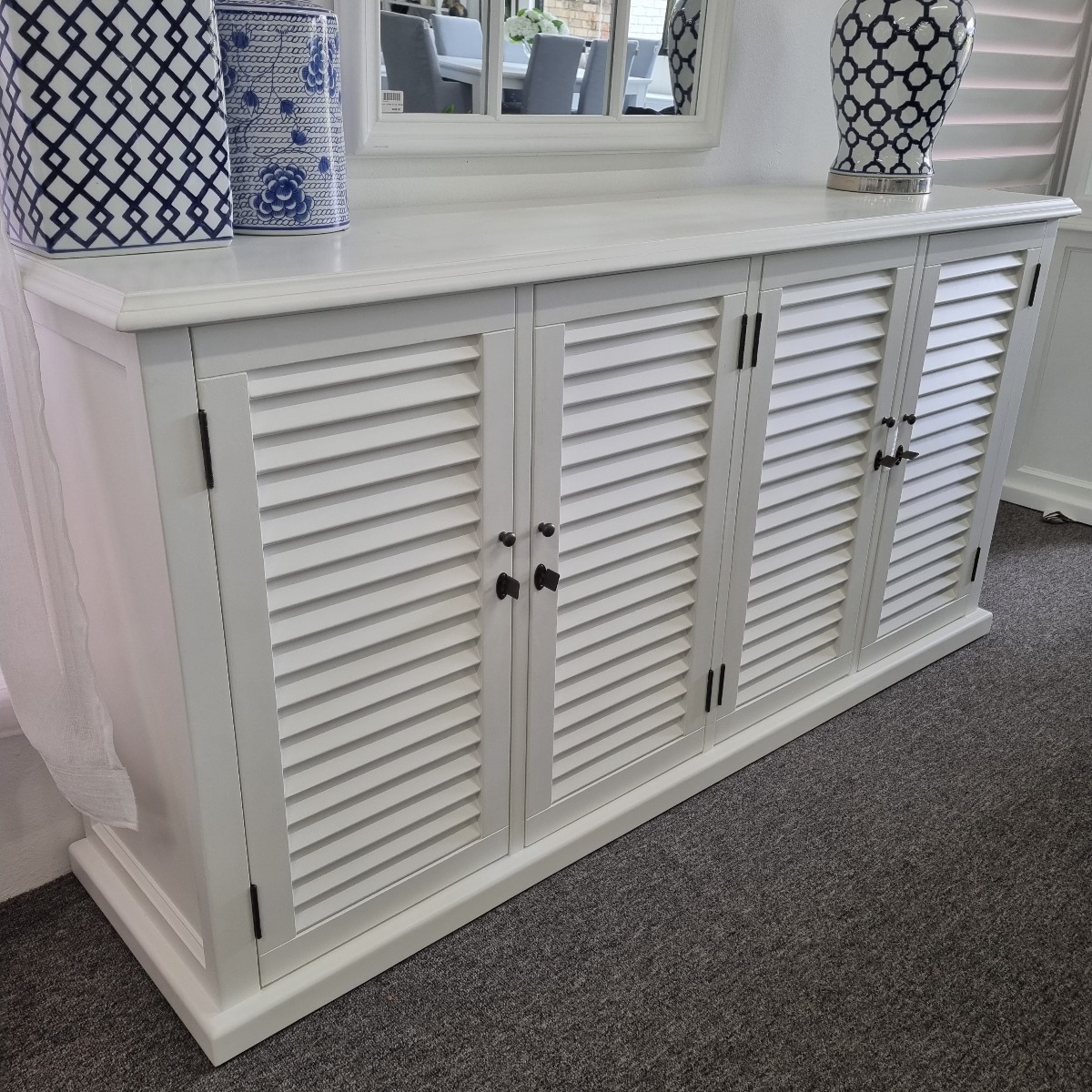 "Whitehaven" Hamptons Style Timber Buffet 4 Door White, 180cmL x 45cmD x 90cmH (RRP $1699) - Image 3