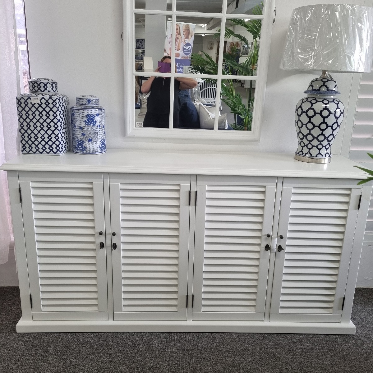 "Whitehaven" Hamptons Style Timber Buffet 4 Door White, 180cmL x 45cmD x 90cmH (RRP $1699) - Image 2