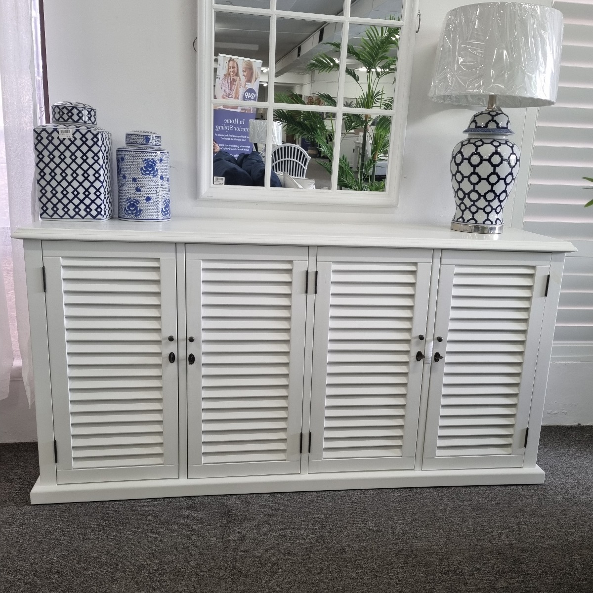 "Whitehaven" Hamptons Style Timber Buffet 4 Door White, 180cmL x 45cmD x 90cmH (RRP $1699) - Image 6