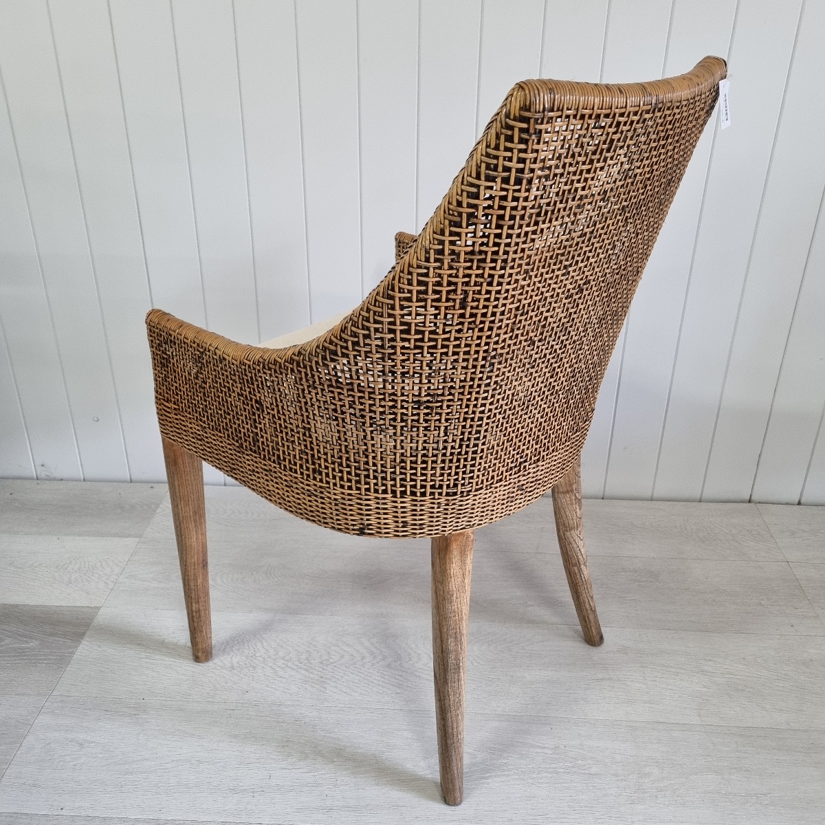 SECONDS STOCK "Coral Bay" Hampton Style Rattan Dining Chair Natural Wash with Mindi Timber Legs (RRP $449) - Image 3