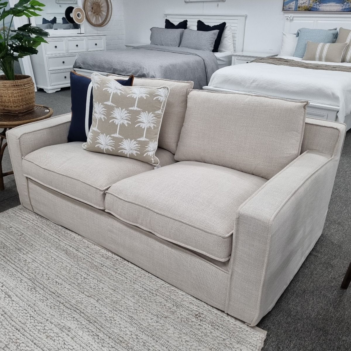 FLOORSTOCK CLEARANCE SALE "Eastport" Hamptons Style Feather Filled Fabric 2 Seater Lounge with Removable & Dry Cleanable Slip Covers, Available in Linen and Grey (RRP $1999) -Eastport Grey Colour Swatch - Image 2