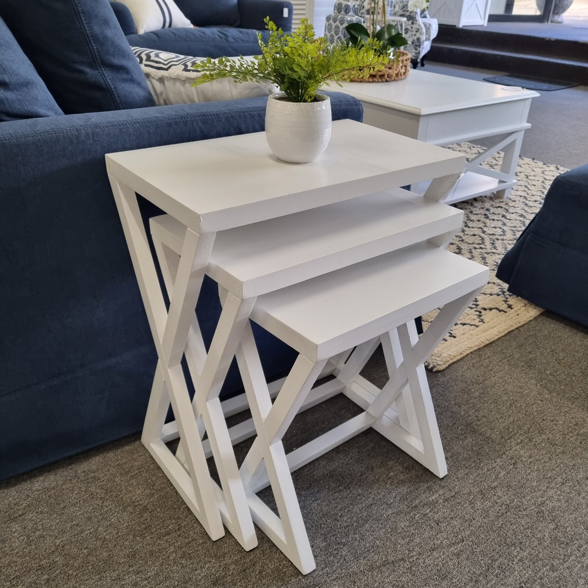 "Newport" Hamptons Style Set of 3 Side Tables in White - Image 2