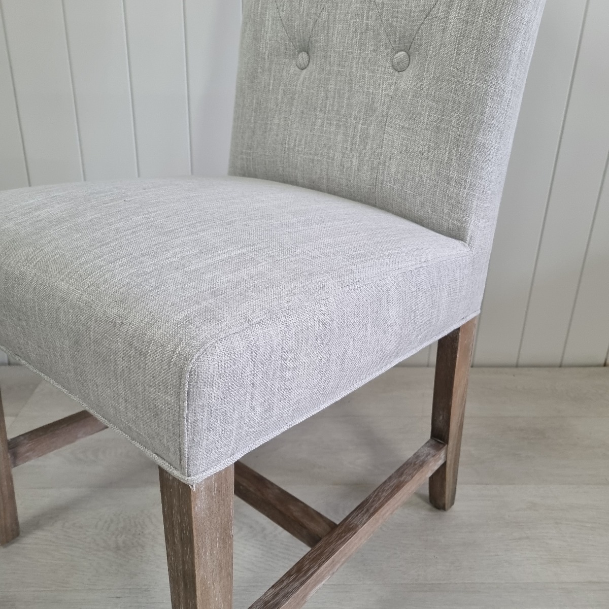 Tiffany Hamptons Style Buttoned Dining Chair, Silver with Whitewash Timber Legs (RRP $349) - Image 2