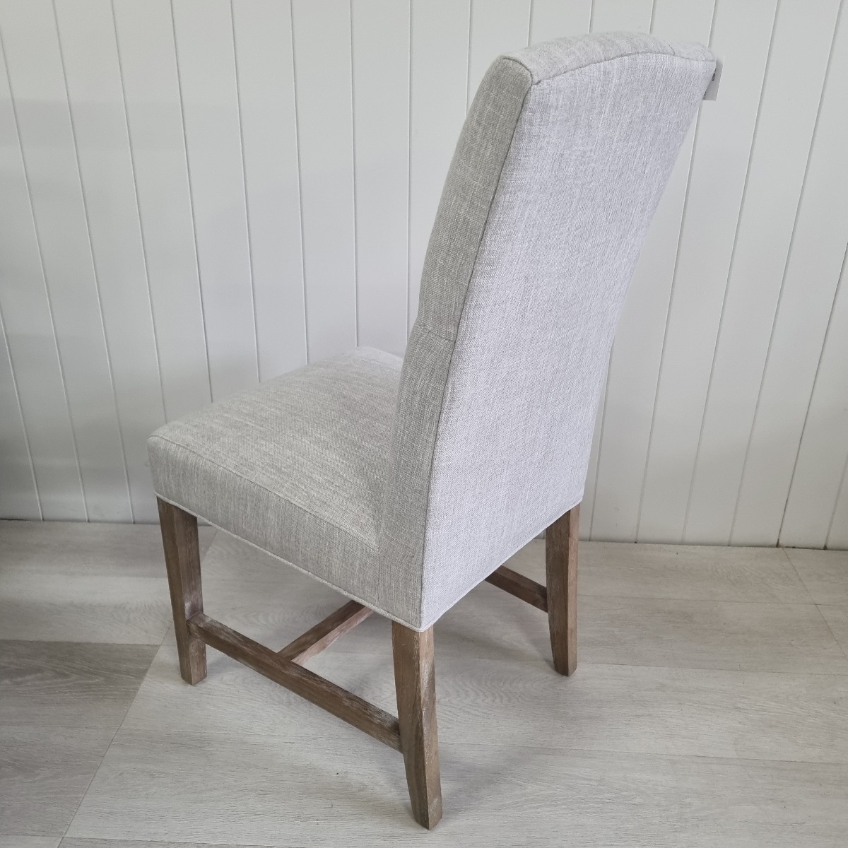 Tiffany Hamptons Style Buttoned Dining Chair, Silver with Whitewash Timber Legs (RRP $349) - Image 3