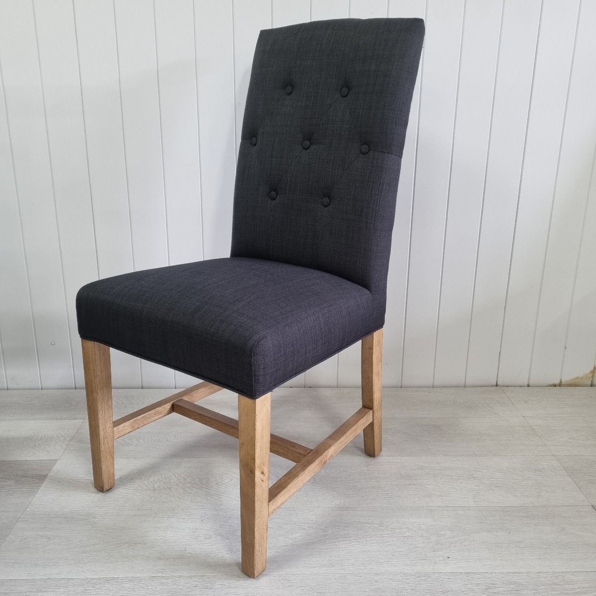 Tiffany Hamptons Style Buttoned Dining Chair, Black with Natural Timber legs (RRP $399) - Image 5