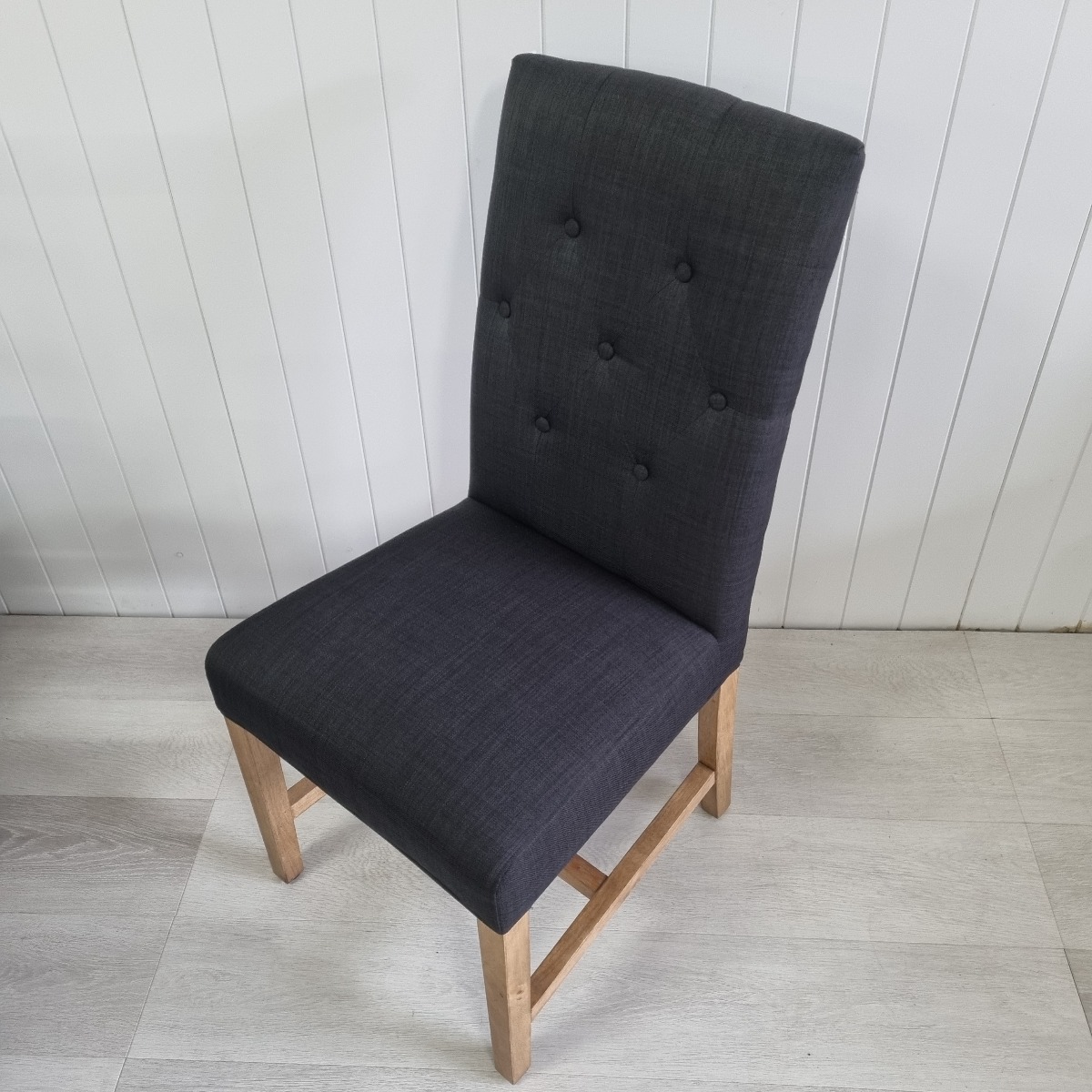 Tiffany Hamptons Style Buttoned Dining Chair, Black with Natural Timber legs (RRP $399) - Image 6