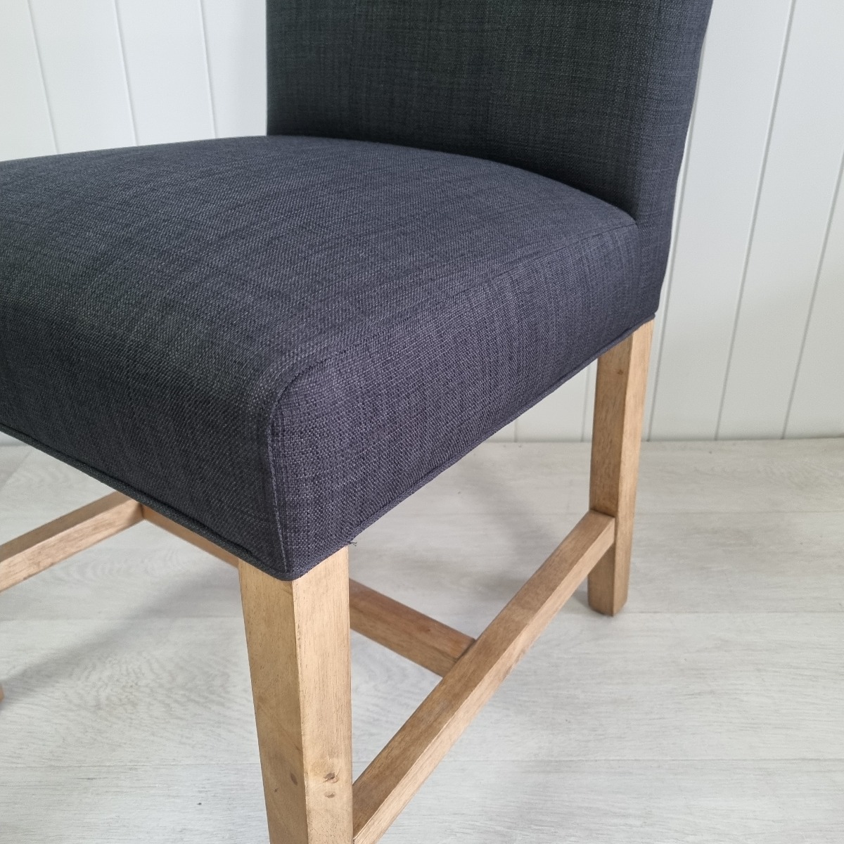 Tiffany Hamptons Style Buttoned Dining Chair, Black with Natural Timber legs (RRP $399) - Image 2