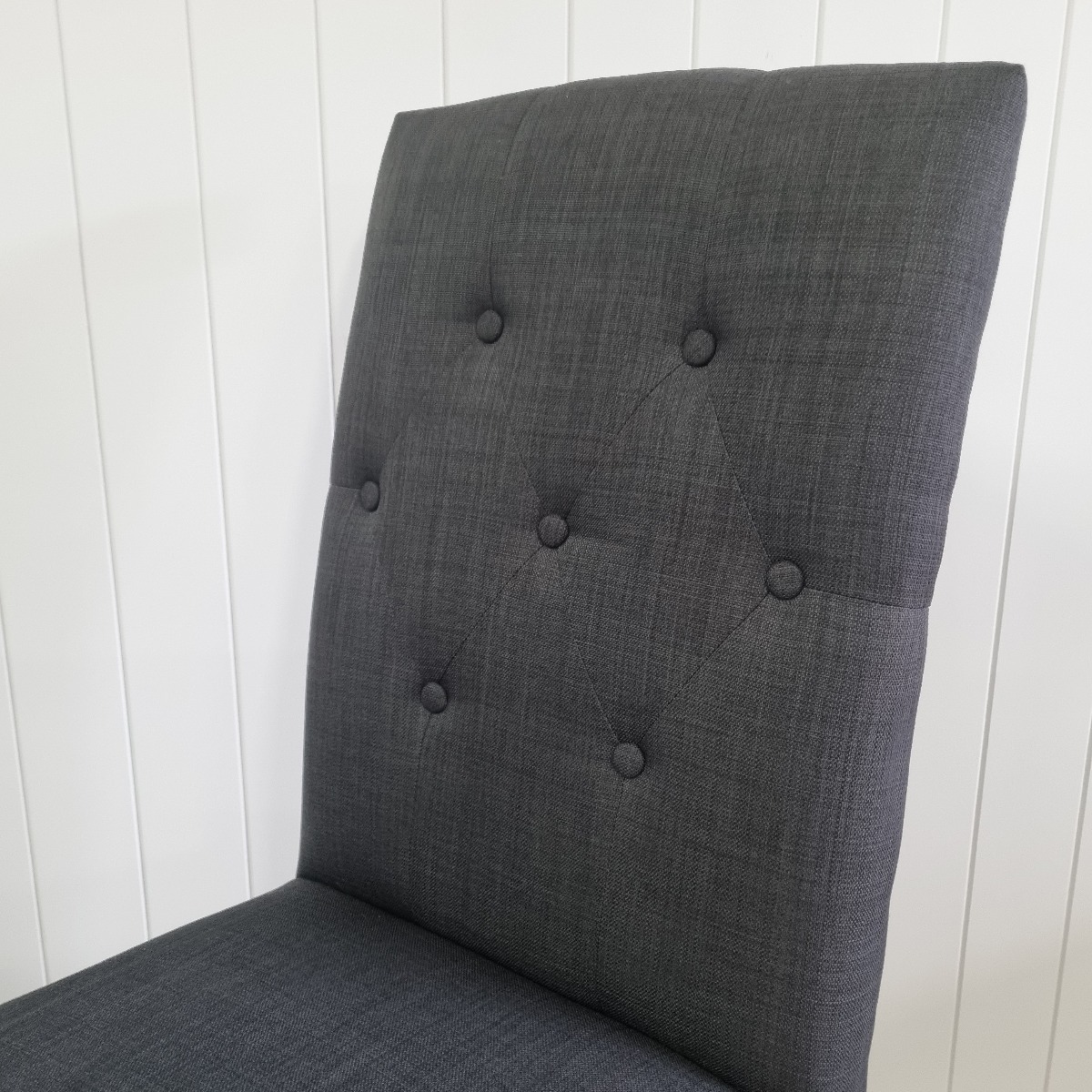 Tiffany Hamptons Style Buttoned Dining Chair, Black with Natural Timber legs (RRP $399) - Image 4