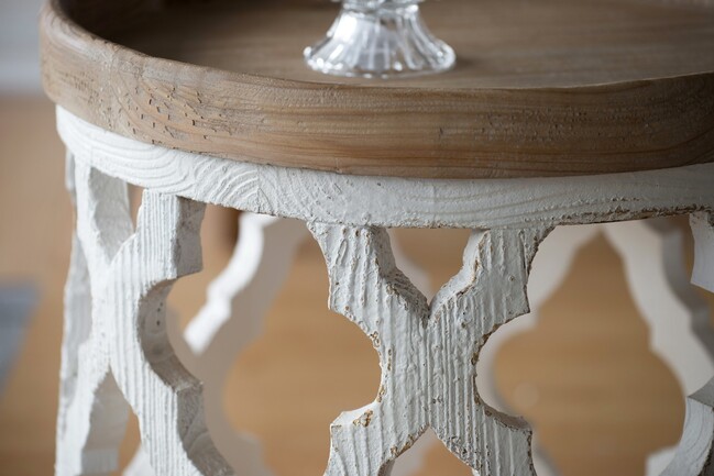 "Haven" Lattice Round Side Table in Distressed White, 50cm x 50cm x 58.5cmH - Image 2