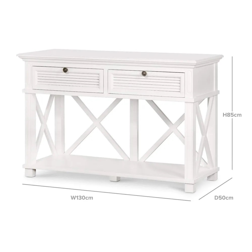 West Beach 2 Drawer Hamptons 130cm Console White, L 50cm W 130cm H 85cm (RRP $1299) - Image 2
