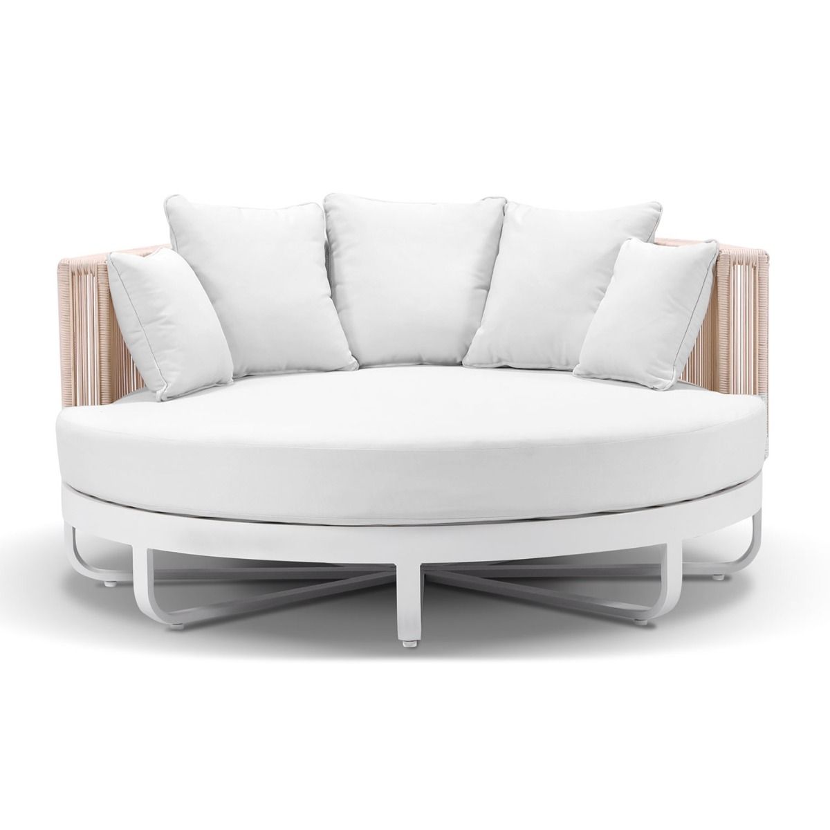 "Coolum" Hamptons Style Outdoor Aluminium Round Daybed in White with Cream Rope, L160cm x D160cm x H74cm - Image 2
