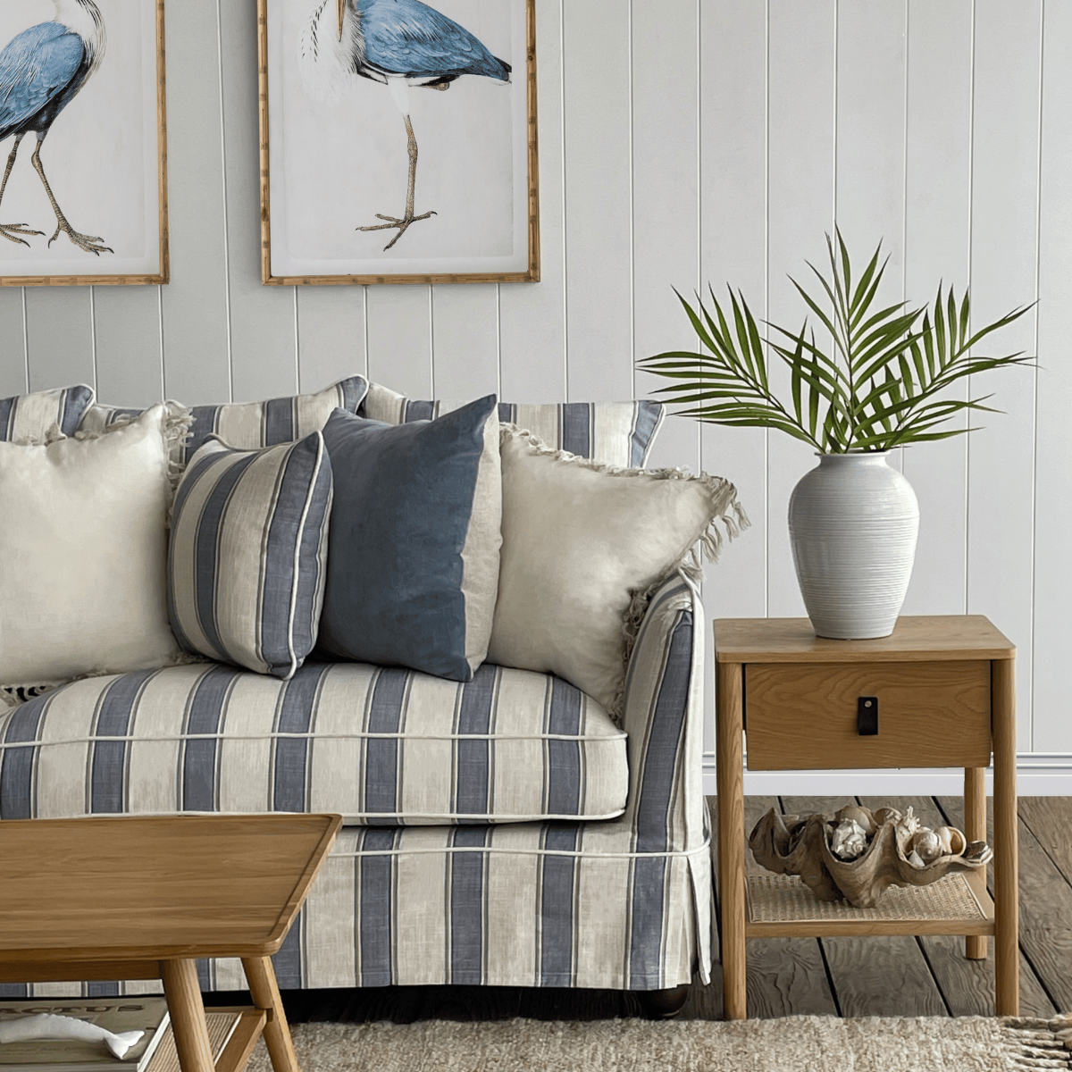 Noosa Hamptons 2.5 Seat Sofa Blue Sky Stripe, W 195cm D 91cm H 80cm (RRP $2699) - Image 3