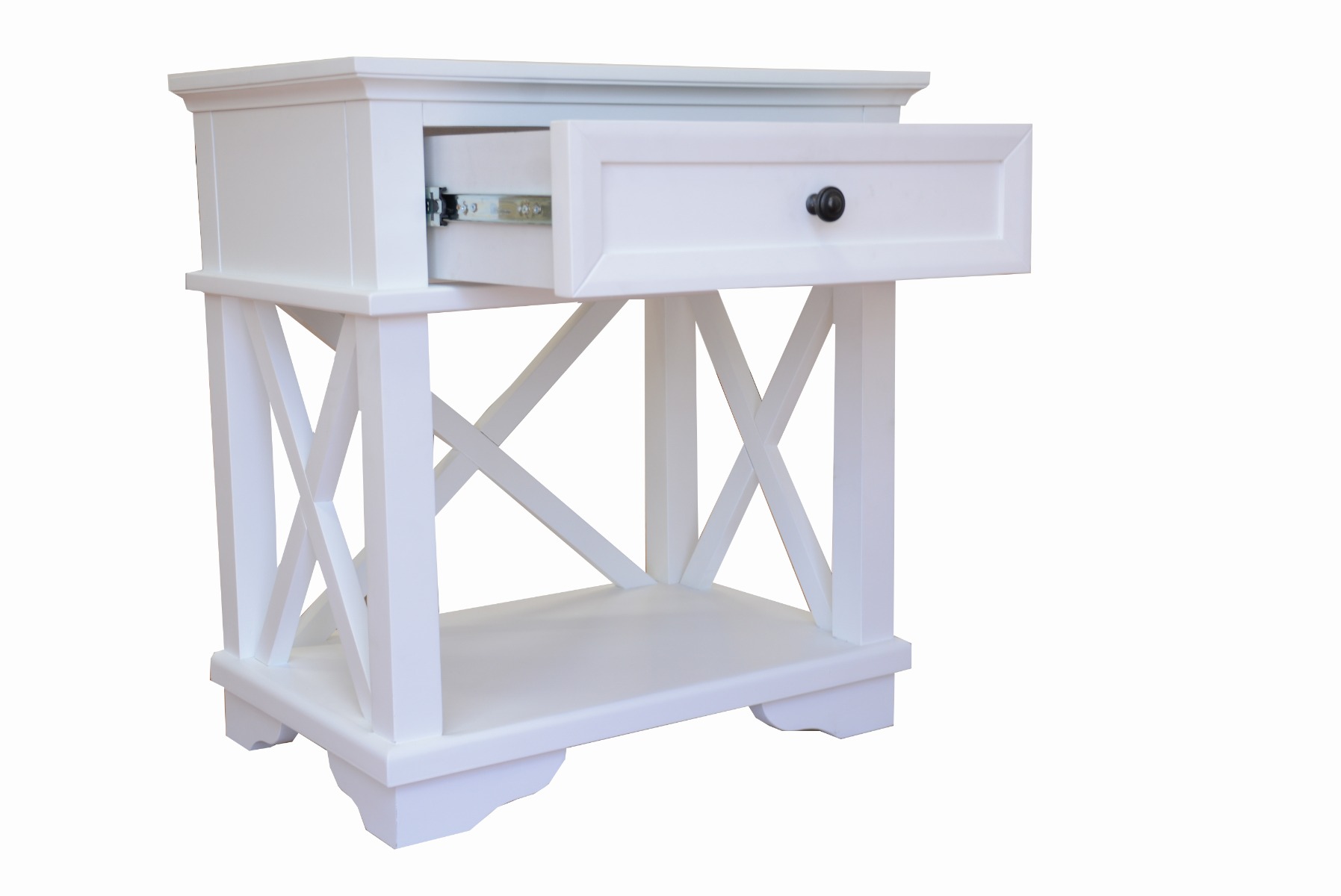 "Emily" Hamptons Style Timber 1 Drawer Bedside Table White, 60cmL x 40cmD x 65cmH - Image 2