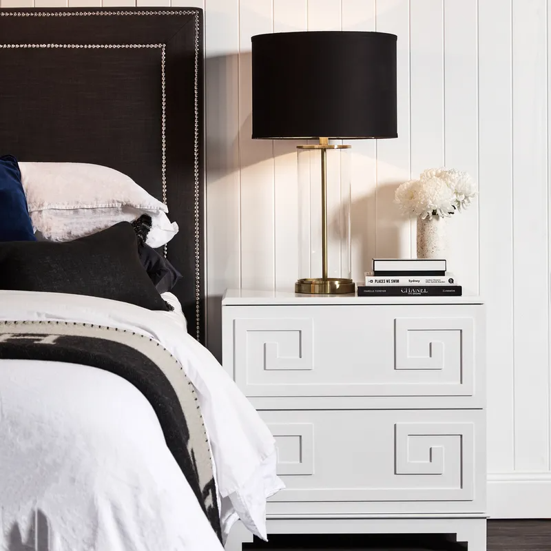 Greek Key Bedside Table White, 70cm W x 40cm D x 69cm H (RRP $1089) - Image 2