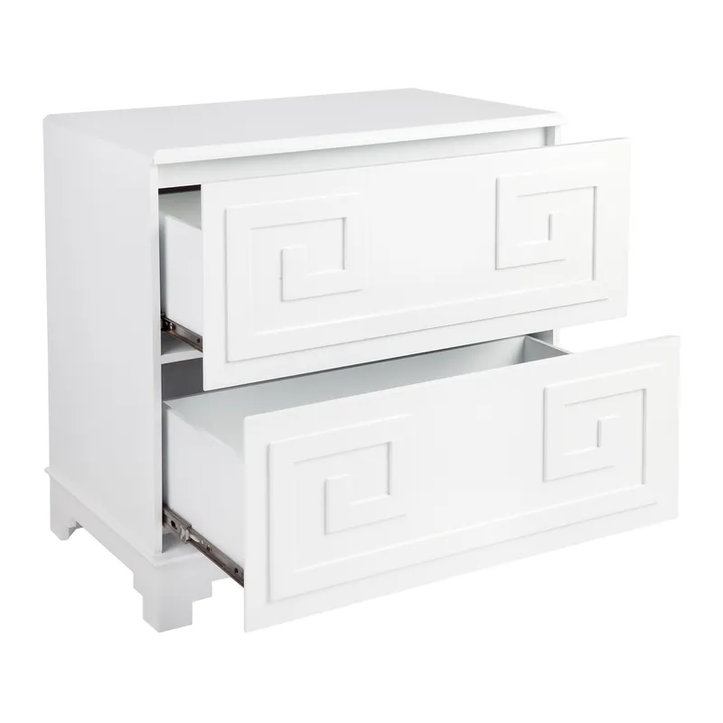 Greek Key Bedside Table White, 70cm W x 40cm D x 69cm H (RRP $1089) - Image 5