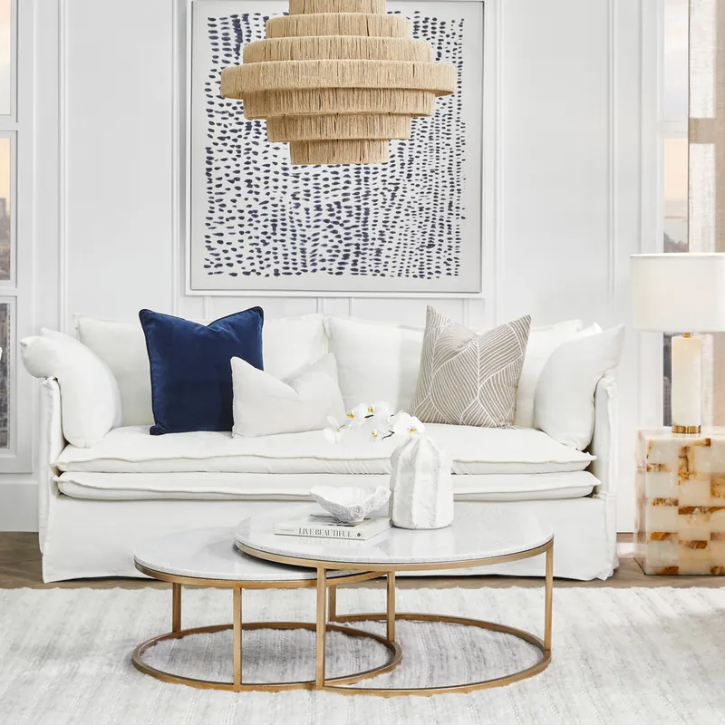 Chloe Stone Nesting Coffee Tables Antique Gold, 95cm Dia x 40cm H (RRP $3905) - Image 5