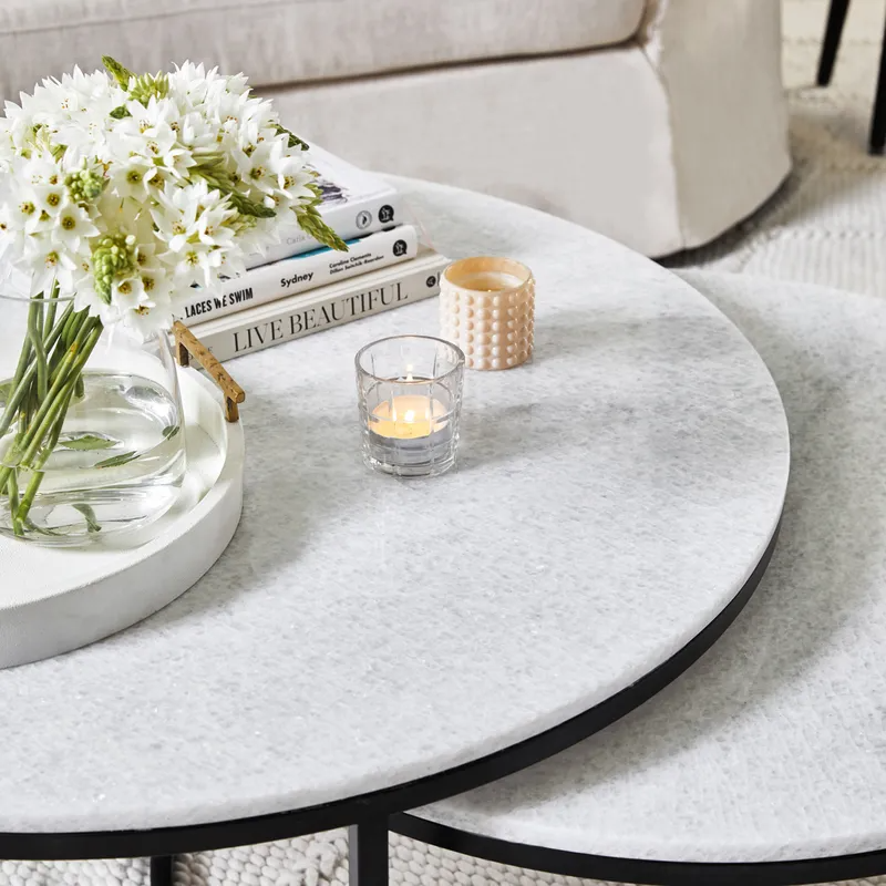 Chloe Stone Nesting Coffee Tables Black, 95cm Dia x 40cm H (RRP $3729) - Image 4