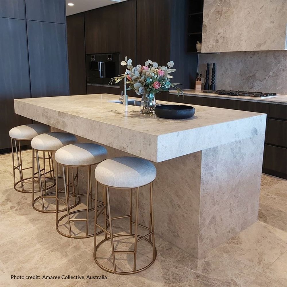 Aiden Gold Steel Kitchen Stool Natural Linen, 45cm W x 38cm D x 66.5cm H (RRP $385) - Image 2