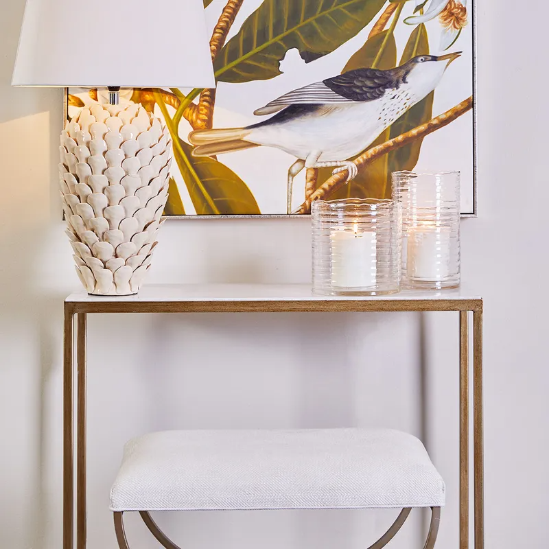 Chloe Stone Console Table Small Antique Gold, 90cm W x 30cm D x 80cm H (RRP $1265) - Image 2