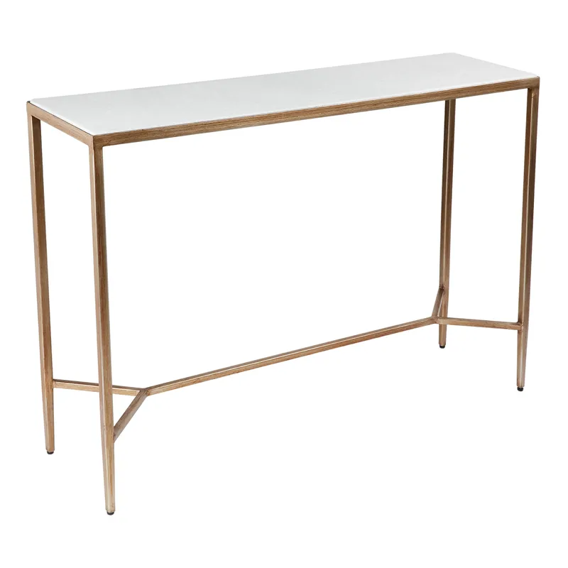 Chloe Stone Console Table Small Antique Gold, 90cm W x 30cm D x 80cm H (RRP $1265) - Image 3